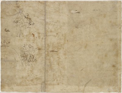 Verso: Dos bocetos de figuras, boceto composicional para la Capilla Chigi, Santa Maria della Pace, WA1846.194 de Raffaello Sanzio Raphael